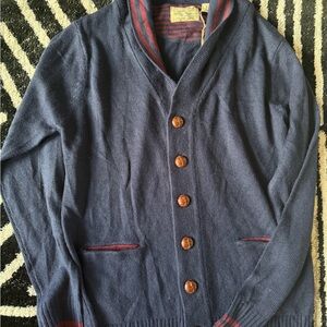 Brave Soul Dark Blue Cardigan with Burgundy Accents
